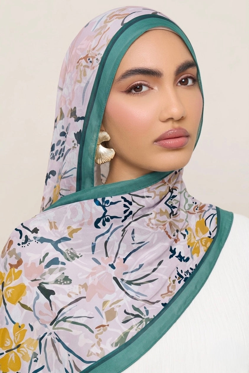 Digital Aqua Petals Printed Stole – Soft China Georgette