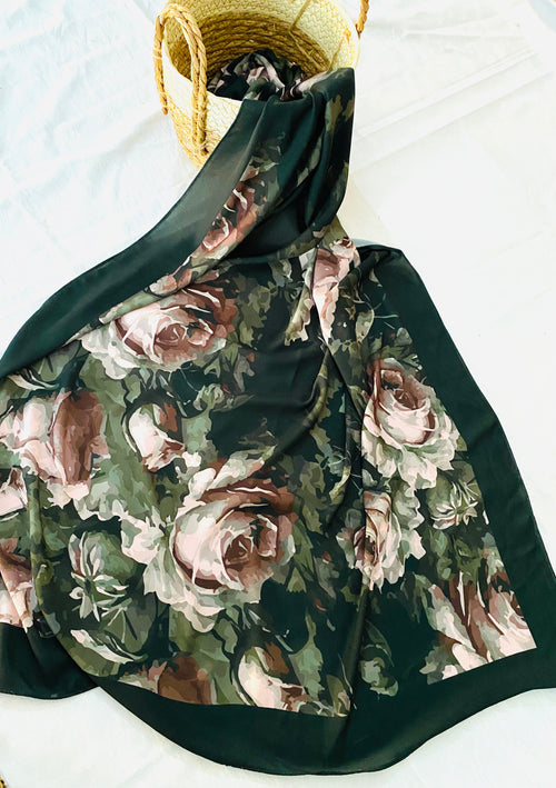 Digital Dark Bloom Printed Stole – Soft China Georgette