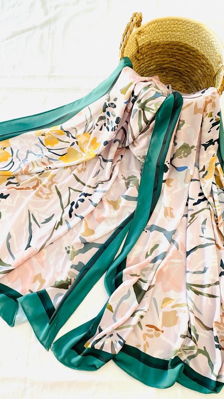 Digital Aqua Petals Printed Stole – Soft China Georgette